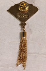 Signed Pinback Japanese Fan Gold Tone Osaka Midosuji Parade Tassels Enamel Vtg