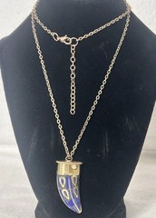 Antique Lapis Lazuli Tibetan Inlay Brass Nepal Horn Necklace Himalayan Long