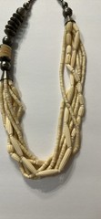 Vintage 1970s Boho Multi Strand Faux Bone Lucite Bead Statement Necklace 24”
