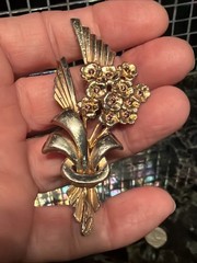 Vntg Purple Forget Me Not Flower Bouquet Brooch Pin Rose Gold Tone 2.5” In Box