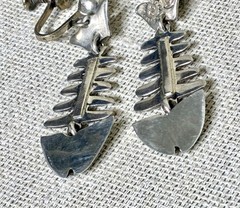 Taxco Silver Fish Dangle Earrings signed IP with Eagle Modernist Screw Back