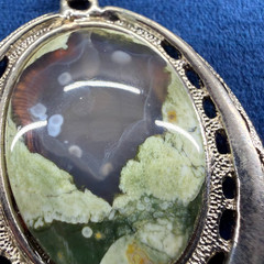 Rainforest Jasper Pendant Necklace Silver Tone Chain 23