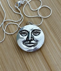 Full Moon Face Locket Necklace Sterling Silver Chain Secret Pillbox Vtg Pendant