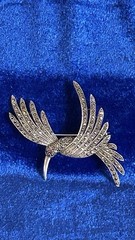 Vintage Large Estate Sterling Silver Hummingbird Brooch Pin With Amethyst Eye