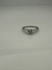 70%off Antique 1 Carat Natural Round+Baguette Diamond Platinum Engagement Ring