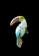 VTG Enamel Rhinestone Lucite Silver Metal Alloy Wire Rhinestone Bird Brooch 1950
