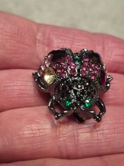 VNTG Gun Metal Multicolor Crystals Lady Bug Glam Brooch in Your Garden Theme