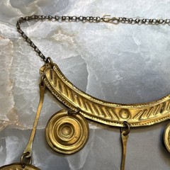 Vintage 60s Brass Sun Face Medallion Necklace Boho Tribal Festival Statement