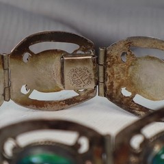 Vintage Mexico Sterling Silver 925 Cabochon Stone Bracelet 30G / 7.5in