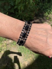 Estate Vintage 1960s Rare Wide Black Jet Rhinestone Vintage Bracelet