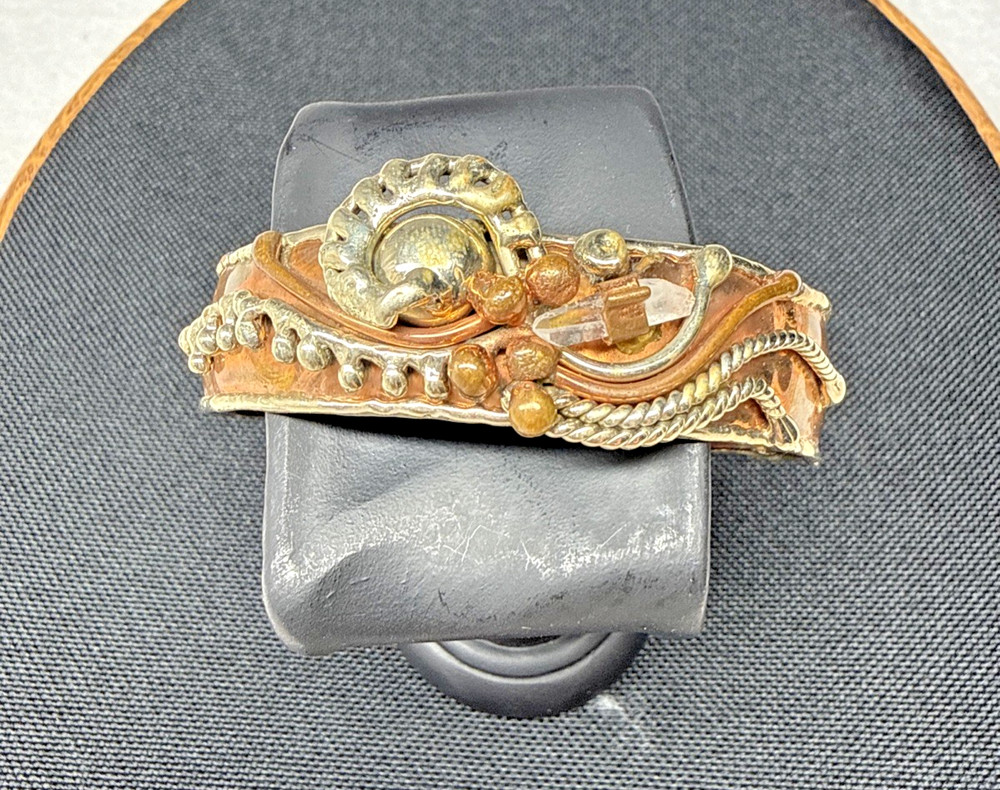 Copper Brass Victorian Revival Cuff Bracelet Floral Statement Vintage