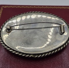 Vintage Russian ABA ’73 Hand-Painted Mother of Pearl Brooch Winter Scene Soviet