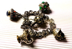 Vintage Etruscan Revival 800 Silver Bracelet With (5) Fob Charms, 7.75″ 51.4gr