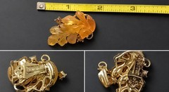 Lisner Gold Tone Molded Frosted Peach /Orange Lucite Earrings& Bracelet