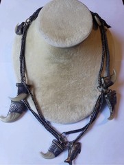 Victorian Silver Claw Fish Tribal Antique Necklace
