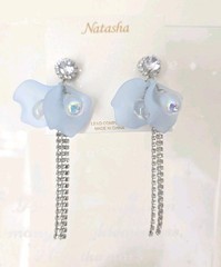 NWT Natasha Light Blue Rhinestone Flower Petal Dangle Iridescent Earrings 3.5 In