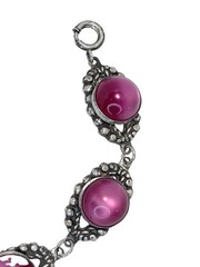 60s Pink Lucite Cabochon Link Bracelet Mid Century Modern Silver Plated