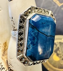 Antique/Vintage Sterling Silver Lapis Lazuli And Marcasite Ring. Art Deco