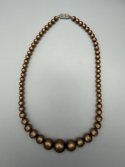 Vintage Brown Moonglow Lucite Bead Necklace & Matching Screw-On Earrings Set