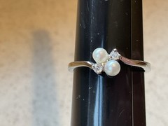 Vintage Sterling Silver Ring Size 10.5 Pearls w Rhinestones 925 PAD 2.4g