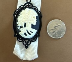 SKELETON CAMEO BROOCH PENDANT NEW GOTH JEWELRY IVORY & BLACK METAL