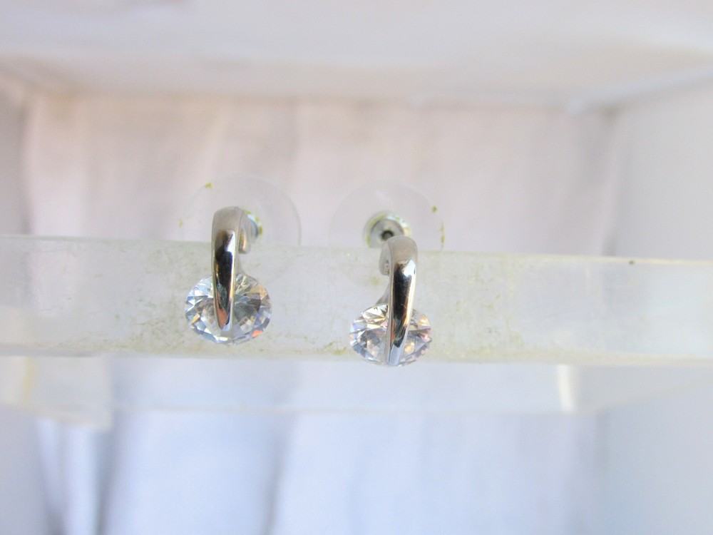 Vintage 7MM CZ Cubic Zirconia Tension Set Stud Earrings Silver Clad