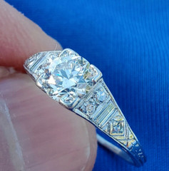 Original EARTH MINED DIAMOND ART Deco Engagement Ring 1 CARAT PLATINUM Solitaire