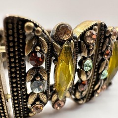 Vintage 90s Bronze Tone Multi Strand Stretch Bracelet Rhinestones Boho Jeweley