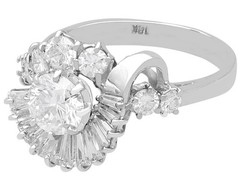 Antique Art Deco 2.48Ct Diamond and 18k White Gold Cocktail Ring Circa 1935