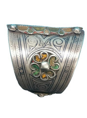 ANTIQUE STERLING SILVER HANDMADE CUFF BANGLE BRACELET WITH ENAMEL 51.5 Grams