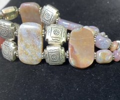 Purple Gemstone Nuggets Link Bracelet Stone Sterling 7” Vintage C13p