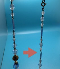 Antique Art Deco Blue Czech Glass Teardrop Necklace 21” Brass Filigree 1920s