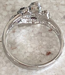 Floral Marcasite Style Statement Cocktail Ring Silver Tone Flowers Band Size 6