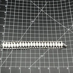 Mid-Century White Milk Glass & Rhinestone Bracelet, Silver-Tone, 1950s