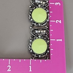 Vintage Bracelet Lime Green Round Bead Faux Pearl Silver Tone Book Chain 6″