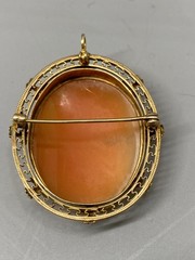10k Yellow Gold Filigree Antique Fabulously Well Carved Cameo Pendant Pin 6.6g