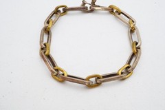 Vintage Taxco Mexico Sterling Silver 925 & Brass Oval Link Bracelet 7.75″