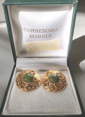 Vintage Connemara Marble And Gold Tone Clip Earrings In Gift Box