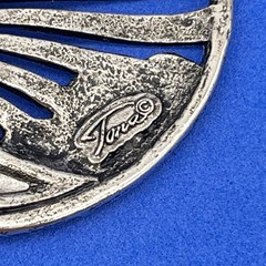 Vintage Crescent Moon Brooch Pewter Celestial Face Pin Signed Tona 2.25″