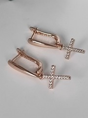 Vintage 1990-s 14 Ct Rolled Gold Long Cross Zircons Earrings-Hallmarked 585 RG