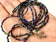 Vintage 1970’s Necklace 3 Strands Peacock Iridescent Green Blue