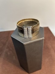 Vintage Gold Tone Expandable Rhinestone Stretch Bracelet Ribbed Panel Design