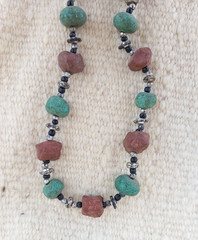 Vintage Tribal Terracotta & Turquoise Green Bead Necklace Long Boho Ethnic Stran