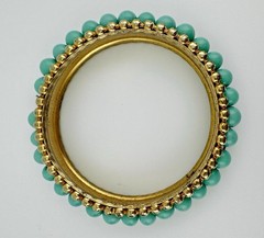 Vintage Napier Heavy Bangle Bracelet Gold Tone Teal Glass Bead Statement 8″