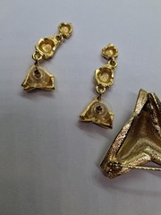 Vtg Enamel Brooch Pierced Earring Set Geo Mod Statement Retro Atomic