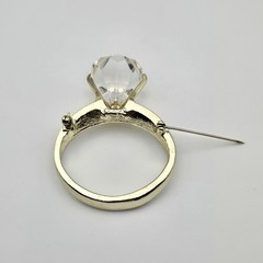 Vtg AJC Sparkle Stmt Ring Brooch Gold Tone Glam Engagement Bachelorette Bling
