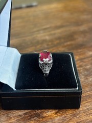 antique 18k white gold ruby filigree ring