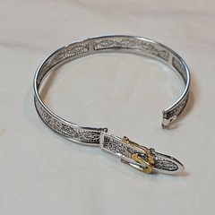 Vintage Art Deco JJ White Filigree Buckle Bangle Bracelet Child / Petite