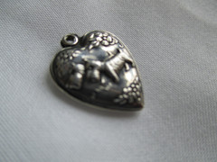 Vtg Sterling Charm 40’s Era Puffy Heart Two Little Scotty Dogs and Flowers
