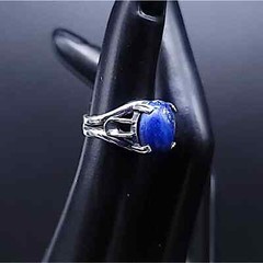 Vintage Sterling Silver Blue Sodalite Cabochon Solitaire Openwork Ring, size 4